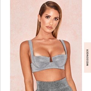 House of CB Vela Silver Sparkly Bra Crop Top